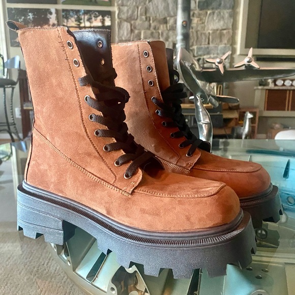 🍁TOPSHOP ‘Kayla’ size 9 1/2 —Chunky Russet Brown Suede Boots. FANTASTIC BOOTS ! - Picture 3 of 17